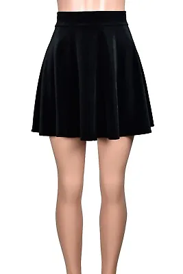 $48 • Buy Black Stretch Velvet Skater Skirt Mini Length Plus Size High Waist XS-3XL