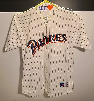 Vtg Russell Athletics San Diego Padres Stripes Button Up Jersey Men'sXL MLB MINT • $89.99