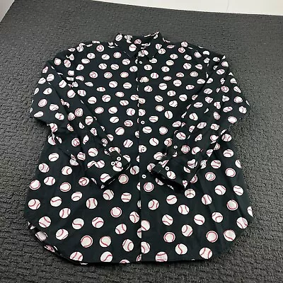 Love Moschino Shirt Mens 2XL Black Button Up Baseball All Over Print Long Sleeve • $54.99