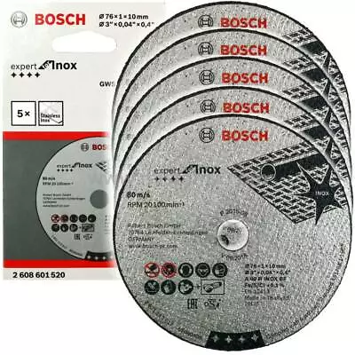 5Pcs Genuine Bosch Expert Inox Stainless 76mm Cutting Discs GWS 12V-76 Thin 3'' • £8.96