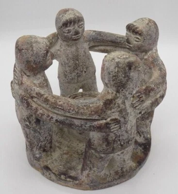 $29.99 • Buy Aztec Mayan Folk Art Clay Pottery Circle Of Friends Candle Holder Statue Mexico