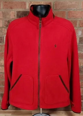 Ralph Lauren Polo Jacket Mens Large Red Brown Pony Full Zip Leather Trim Vintage • $34.63