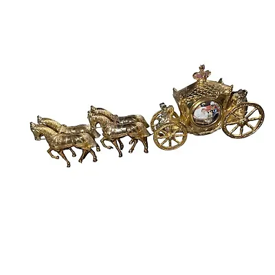 1940s Rare Find Vintage United Clock Co. Gold Spelter Royal Horse And Carriage. • $150