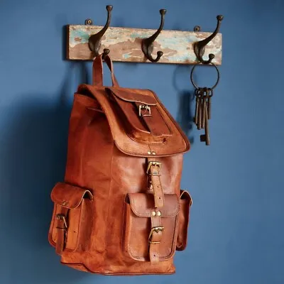 New Men's Vintage Leather Backpack Genuine Satchel Travel Bag • $55.10