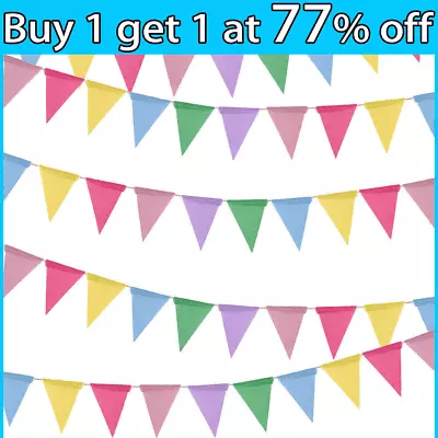 12 Flags Multi Colour Bunting Banner Flags Pennant Party Garden Indoor Outdoor • £2.98