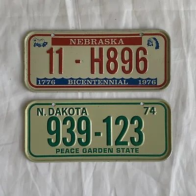 (2) Vintage Miniature Metal Bike License Plates - 1974 N. Dakota 1976 Nebraska • $4