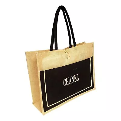 Personalized Tote Bag Embroidered Name Vintage Style Jute Black Cotton Pocket • $21.95