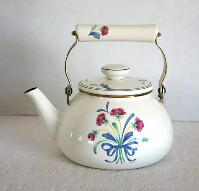 Lenox Poppies Flowers On Metal Tea Kettle Enameled Pot W/Ceramic Handle • $29.99