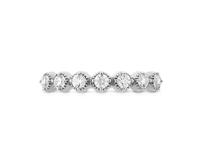 Diamond Bar Single Prong Milgrain Midi Band .18-.26 Ctw 18k White Size 2.5 • $875