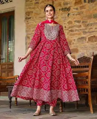 Indian Anarkali Kurti Pant Dupatta 3pc Salwar Kameez Party Wedding Eid Dress • $72.23