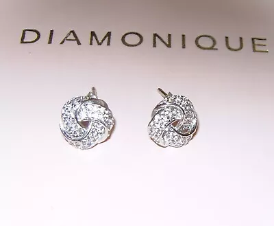 Diamonique *stunning* Love Knot Pierced Stud Earrings Sterling Silver Studs  Qvc • £14.99