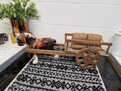 £22.99 • Buy Vintage Ceramic Shire Horse Wooden Wagon Cart And Barrels.
