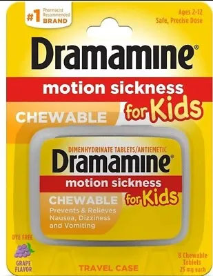 Dramamine Motion Sickness For Kids Chewable Dye Free Grape Flavor 8ct • $8.99