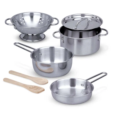 $28.99 • Buy Melissa & Doug Stainless Steel Pots And Pans Pretend Play Kitchen Set For Kids