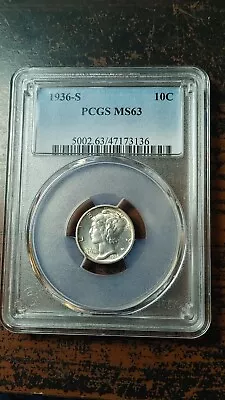 1936 S Silver Mercury Dime 10C PCGS MS63 Bright White                       4204 • $55