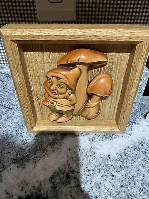 Miller Studio Orange Yellow Mushroom Gnome Wall Hanging Frame 60s 70s MCM • $15