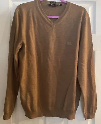 Hugo Boss Mens Extra Fine Merino V-Neck Sweater XL  Brown • $18