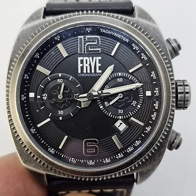 Frye Men's Moto Engineer Chronograph 48MM Watch Black Leather Band New Battery • $54.85