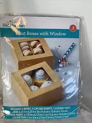 Celebrate Treat Boxes With Windows 6.25 X 6.25 X 3 Cakes &Cupcakes 3 Count • $10.99