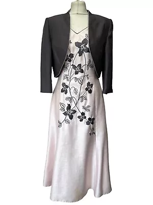 JACQUES VERT Mother Of The Bride Grey Pink 2Pc Dress Suit Formal Wedding Size 12 • £39.99