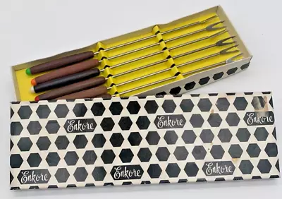 Vintage Fondue Forks MCM Wood Handles Stainless Set Of 6 • $9.95