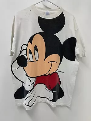 Mickey Mouse Adult M/L White AOP Velvasheen Vintage T Shirt Disney USA Made • $32.97