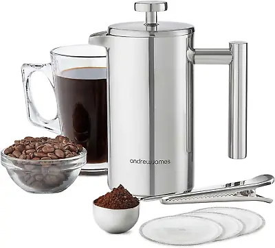 Andrew James Double Walled Stainless Cafetiere Gift Set + Coffee Easy To Clean • £44.74