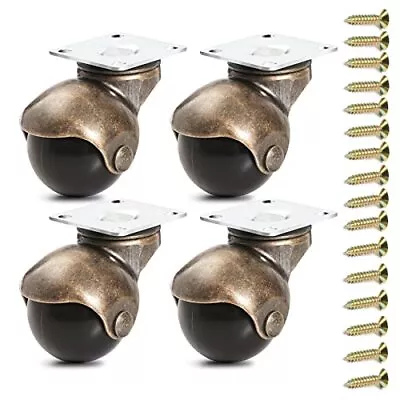$19.99 • Buy 4 PCS Ball Caster Vintage Wheels For Furniture, Antique Brass Swivel Casters 2 