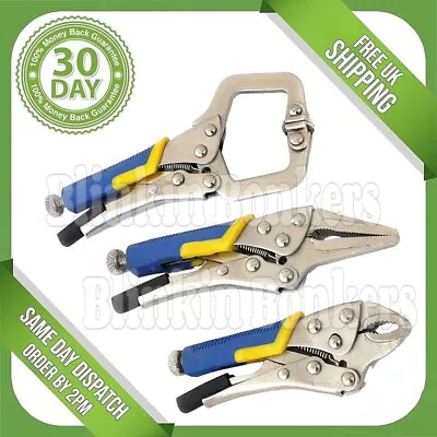 3pc Locking Mole Grips Adjustable Small Pliers Tool Set Vice Grip Clamp Wrench • £7.49