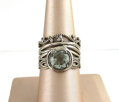 Solid .925 Sterling Silver Multi Row Statement Ring Gray Phantom Quartz Sz 7.75 • $39.96