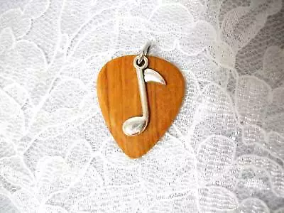 Hand Made Olivewood Guitar Pick & Music Note Charm Pendant Adj Cord Necklace • $16.99
