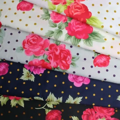 £1.50 • Buy 100% Cotton Poplin Fabric Spotty Roses Floral Flower Spots Leaves Blossom Way
