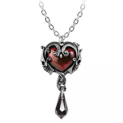 Alchemy Gothic Petite Affair Du Coeur Pendant Red Heart Skulls Necklace NWT P931 • $31.95