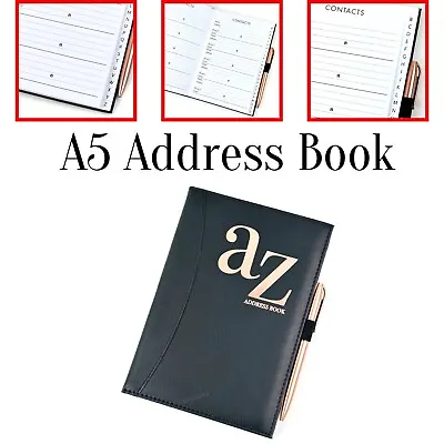 A5 Address Book Hardback Cover A To Z Telephone Index Tabs Contact Book With Pen • £6.99