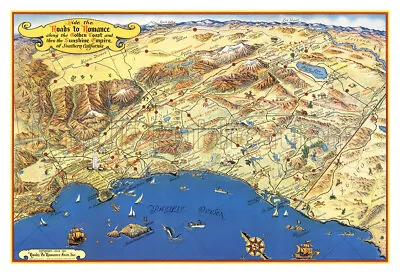 $19.95 • Buy Roads To Romance In Southern California 1953 – Vintage Poster