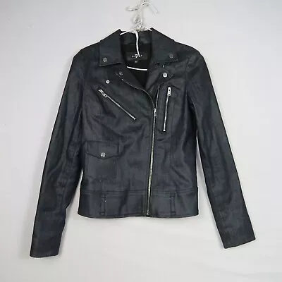 7 For All Mankind Womens Biker Jacket XS Or 8(AU) Black Collared Zip Up Denim • $39.99