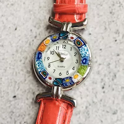 Venice Millefiori Murano Glass Red Leather Vintage Watch AS IS • $19.95