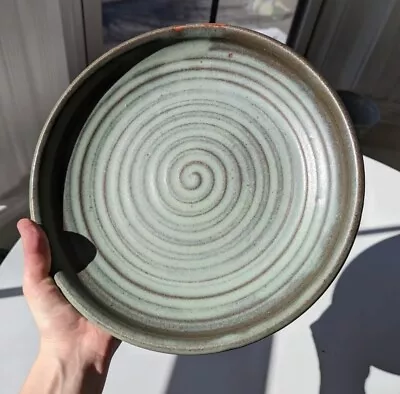 $0.99 • Buy Signed Stoneware Ceramic Art Studio Pottery Serving Plate - Blue Glaze Swirl