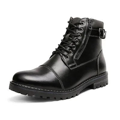 Men's Leather Motorcycle Boots Combat Faux Fur Military Ankle Boots • $33.42