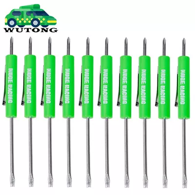 10x Green Mini Pocket Screwdriver Phillips & Flat Head Tip With Magnet And Clip • $13.99