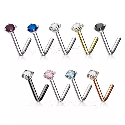 20G 18G L-Bend 3mm Round CZ Prong Set IP 316L Surgical Steel Nose Stud Ring • $2.67