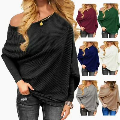 $19.54 • Buy Womens Baggy Off Shoulder Sweater Jumper Ladies Loose Long Sleeve Pullover Tops