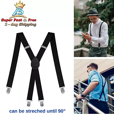 Suspenders Adjustable Braces Clip Strap Pants Holder X Back 1  Wide Tall Big Men • $20.02