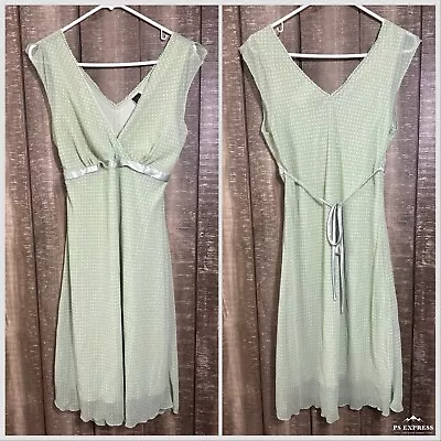 Wrapper Green Polka Dot Faux Wrap Sleeveless Y2K 80’s Midi Dress Sz 11 USA Made • $29.99