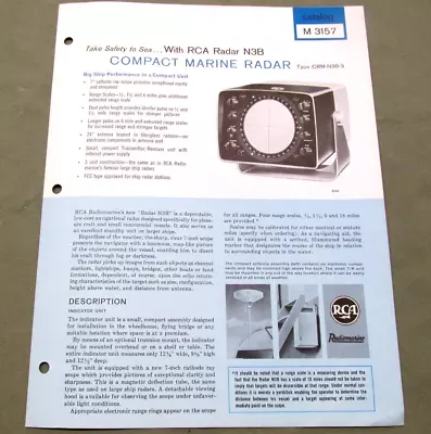 RCA RADAR Vintage Catalog M3157 Compact Marine Radar Radiomarine Flyer Brochure • $14.59