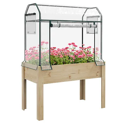 Outsunny Wooden Raised Planter Garden Bed With Greenhouse Cover And Bed Liner • £84.99