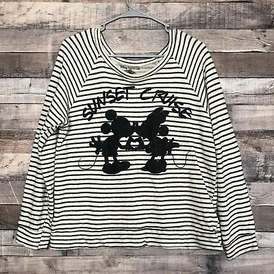 Disney Cruise Line Cropped Sweater Large Beige Black Mickey Minnie Glitter • $19.36