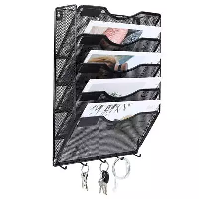 Wall File Organizer 5 Pocket Vertical Mesh Hanging File Folder Holder Paper Rack • $32.53