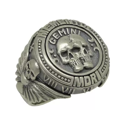 Gemini Skull Zodiac Sterling Silver 925 Biker Men Ring Memento Mori Masonic • $133.50