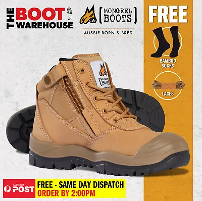 Mongrel 461050 Work Boots. Steel Toe Safety. Zip-Sider Scuff Cap PRESS STUD!   • $171.95